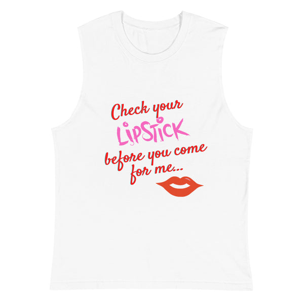 White Check Your Lipstick Muscle Top by Queer In The World Originals sold by Queer In The World: The Shop - LGBT Merch Fashion