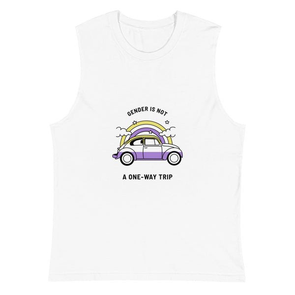White Gender Is Not A One-way Trip Muscle Top by Queer In The World Originals sold by Queer In The World: The Shop - LGBT Merch Fashion