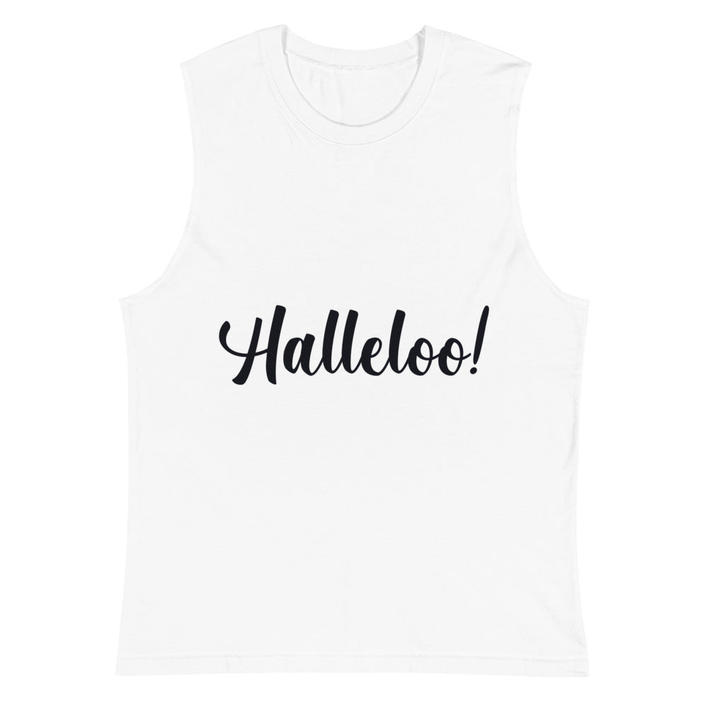 White Halleloo! Muscle Top by Queer In The World Originals sold by Queer In The World: The Shop - LGBT Merch Fashion