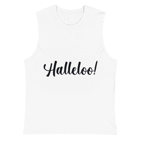 White Halleloo! Muscle Top by Queer In The World Originals sold by Queer In The World: The Shop - LGBT Merch Fashion