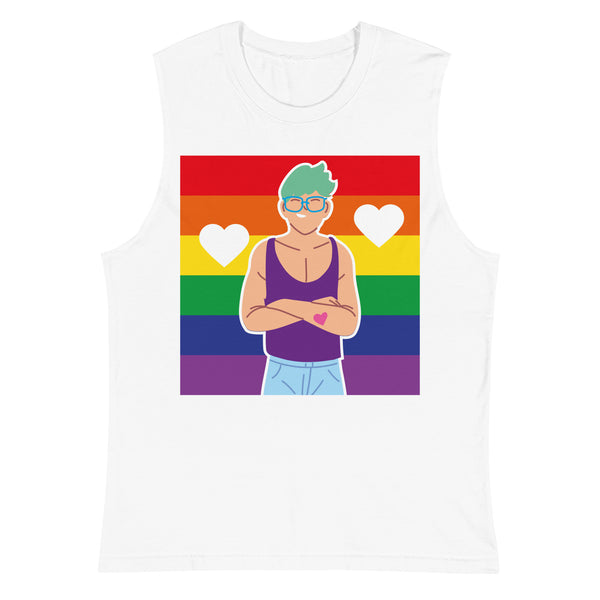White Queer Love Muscle Top by Queer In The World Originals sold by Queer In The World: The Shop - LGBT Merch Fashion