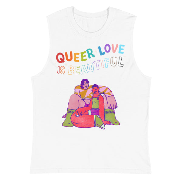 White Queer Love Is Beautiful Muscle Top by Queer In The World Originals sold by Queer In The World: The Shop - LGBT Merch Fashion