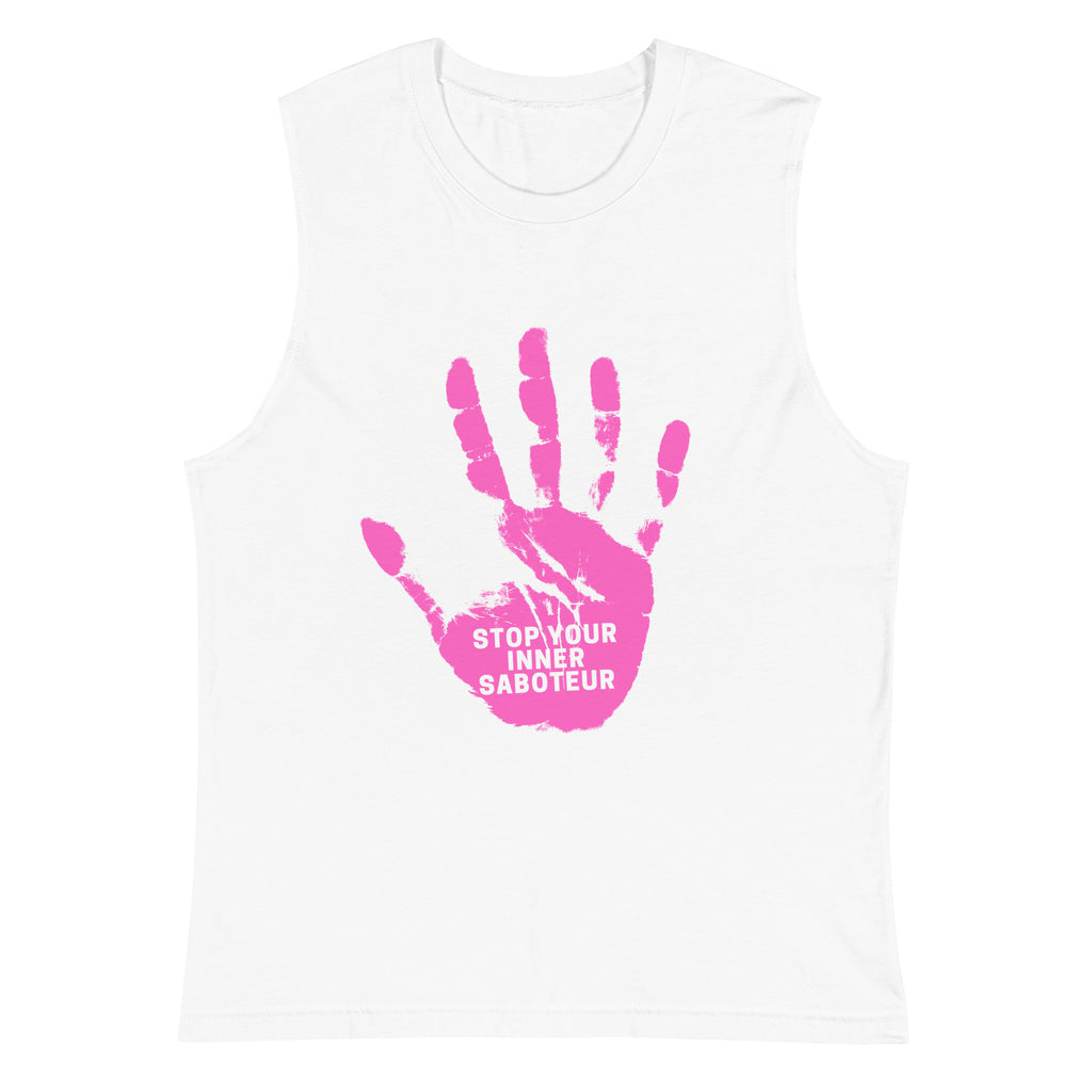 White Stop Your Inner Saboteur Muscle Top by Queer In The World Originals sold by Queer In The World: The Shop - LGBT Merch Fashion