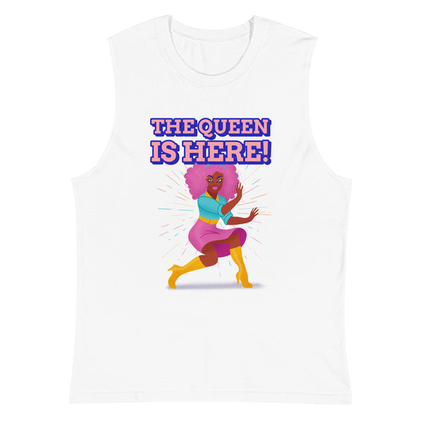 White The Queen Is Here Muscle Top by Queer In The World Originals sold by Queer In The World: The Shop - LGBT Merch Fashion