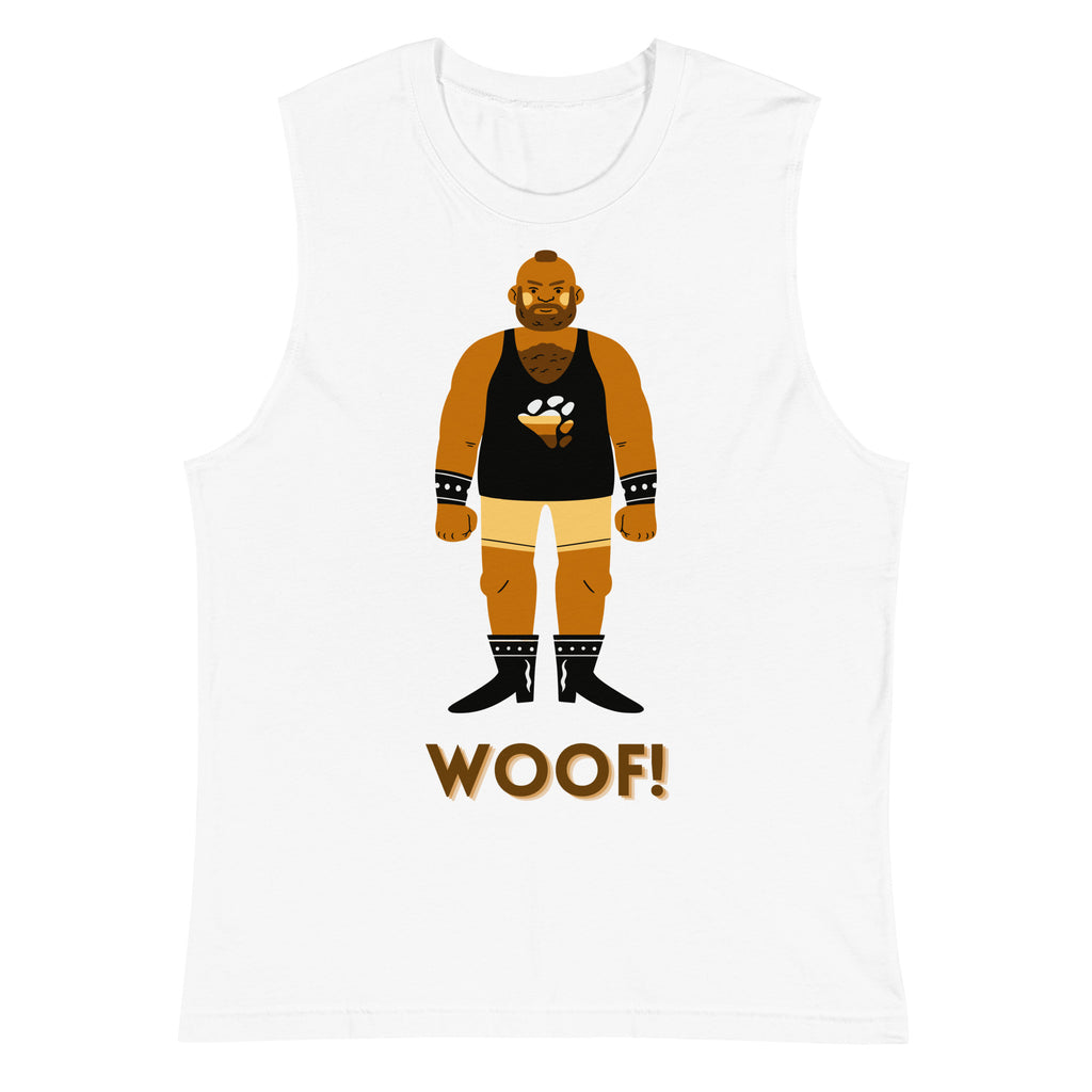 White Woof! Gay Bear Muscle Top by Queer In The World Originals sold by Queer In The World: The Shop - LGBT Merch Fashion