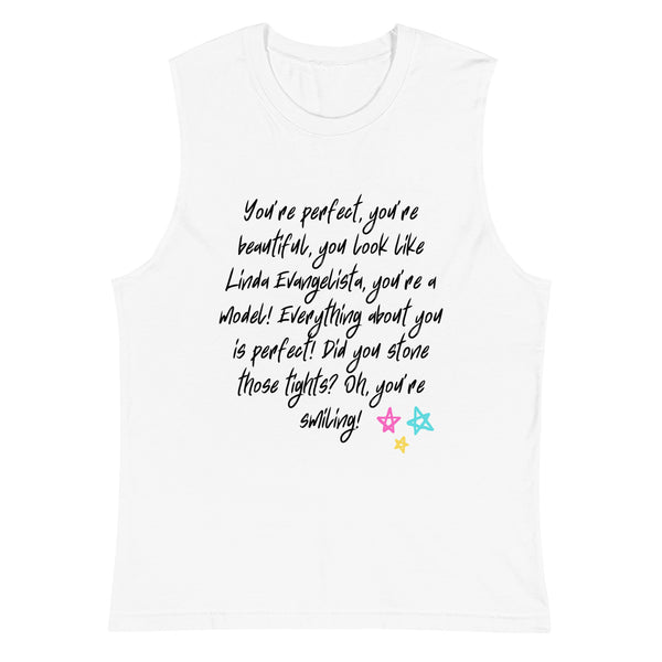 White You Look Like Linda Evangelista Muscle Top by Queer In The World Originals sold by Queer In The World: The Shop - LGBT Merch Fashion