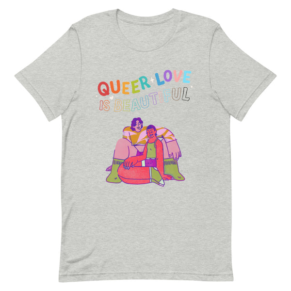 Athletic Heather Queer Love is Beautiful T-Shirt by Queer In The World Originals sold by Queer In The World: The Shop - LGBT Merch Fashion