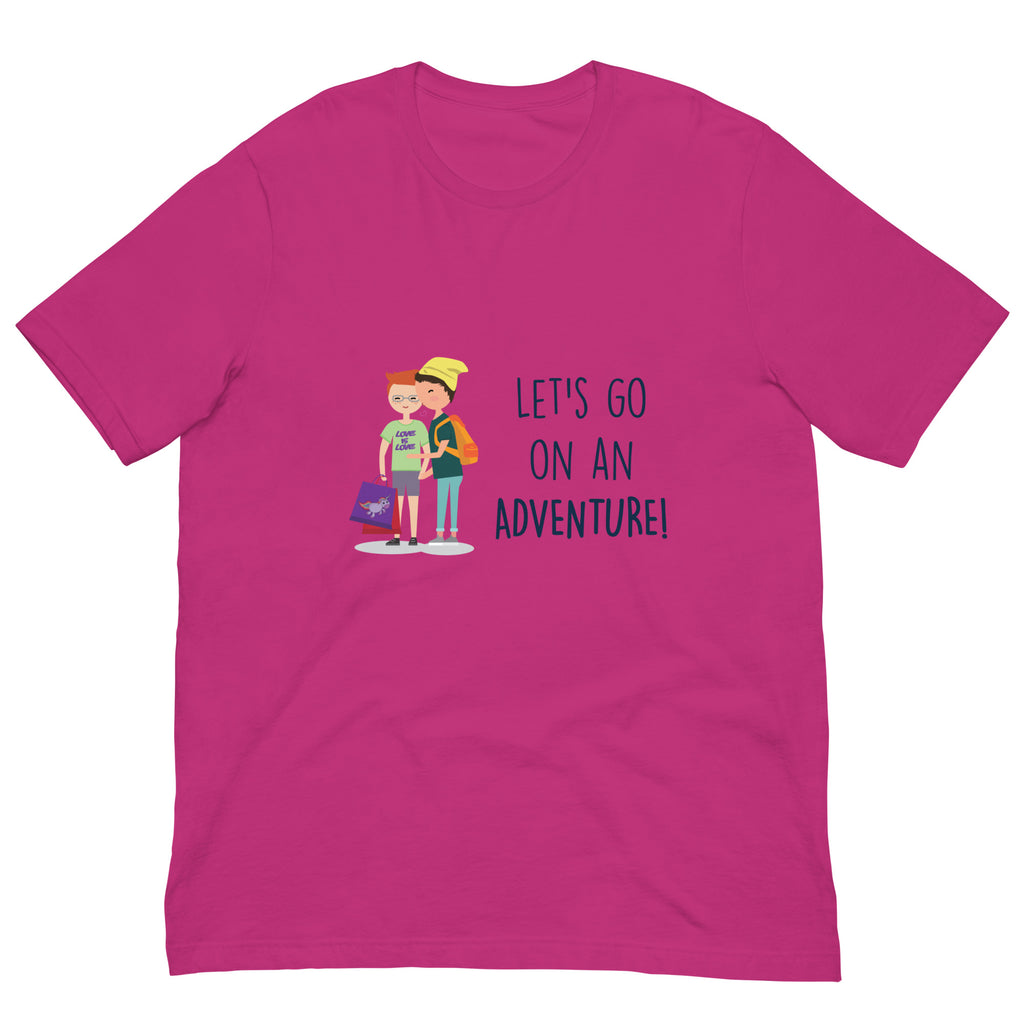Berry Let's Go on an Adventure Unisex T-Shirt by Printful sold by Queer In The World: The Shop - LGBT Merch Fashion