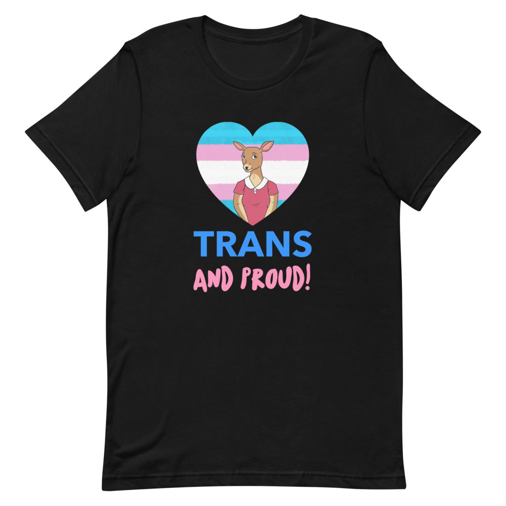 Black Trans And Proud T-Shirt by Printful sold by Queer In The World: The Shop - LGBT Merch Fashion