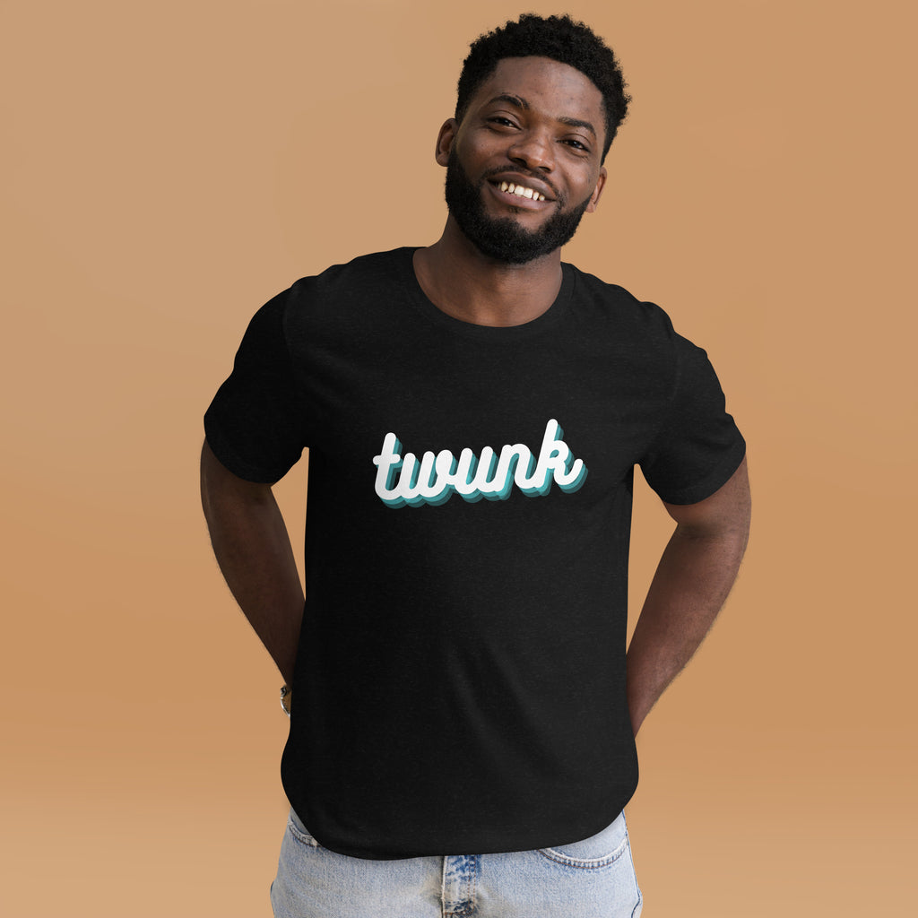 Black Heather Twunk T-Shirt by Printful sold by Queer In The World: The Shop - LGBT Merch Fashion