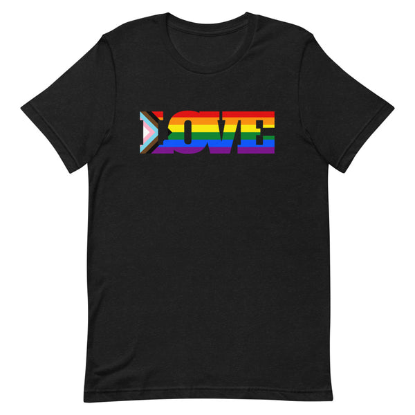 Black Heather Progress LGBT Love T-Shirt by Queer In The World Originals sold by Queer In The World: The Shop - LGBT Merch Fashion