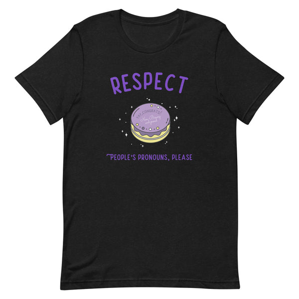 Black Heather Respect People's Pronouns Please T-Shirt by Queer In The World Originals sold by Queer In The World: The Shop - LGBT Merch Fashion