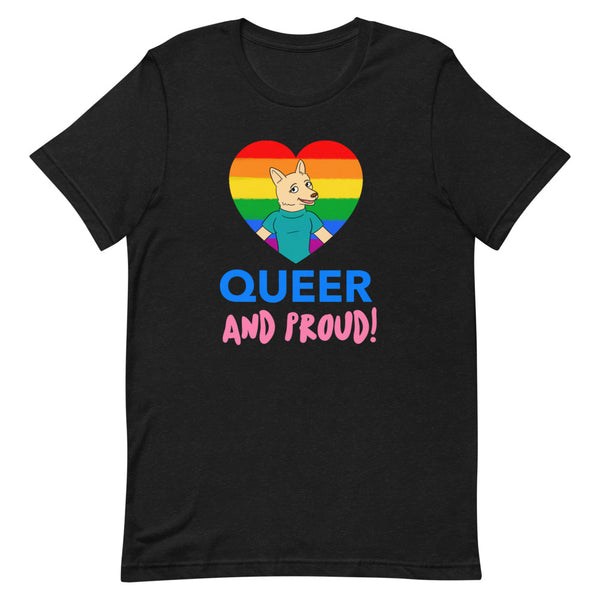 Black Heather Queer And Proud T-Shirt by Queer In The World Originals sold by Queer In The World: The Shop - LGBT Merch Fashion