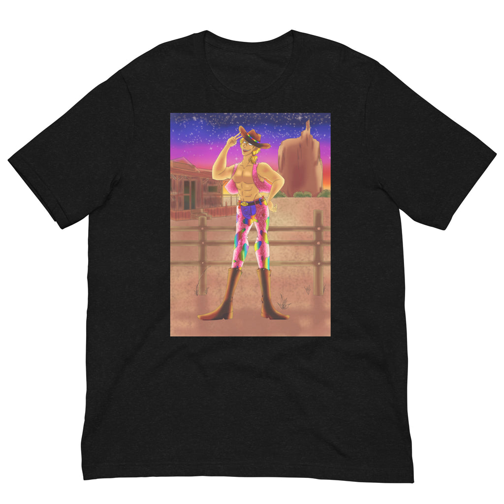 Black Heather Gay Cowboy at Sunset Unisex T-Shirt by Queer In The World Originals sold by Queer In The World: The Shop - LGBT Merch Fashion