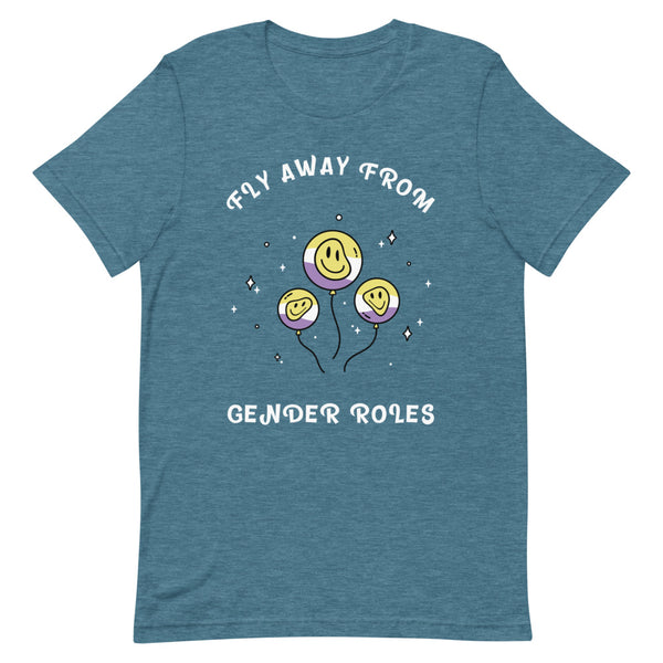 Heather Deep Teal Fly Away From Gender Roles T-Shirt by Queer In The World Originals sold by Queer In The World: The Shop - LGBT Merch Fashion