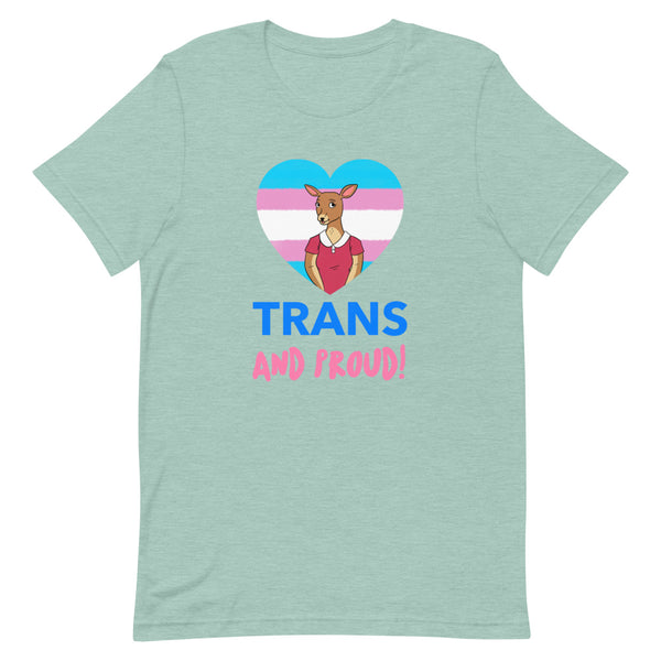 Heather Prism Dusty Blue Trans And Proud T-Shirt by Queer In The World Originals sold by Queer In The World: The Shop - LGBT Merch Fashion