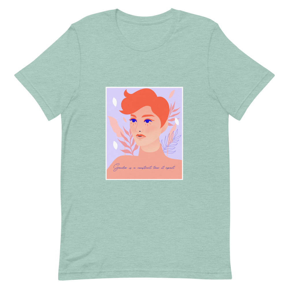 Heather Prism Dusty Blue Gender Is A Construct Tear It Apart T-Shirt by Queer In The World Originals sold by Queer In The World: The Shop - LGBT Merch Fashion
