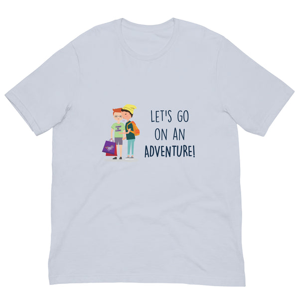 Light Blue Let's Go on an Adventure Unisex T-Shirt by Printful sold by Queer In The World: The Shop - LGBT Merch Fashion