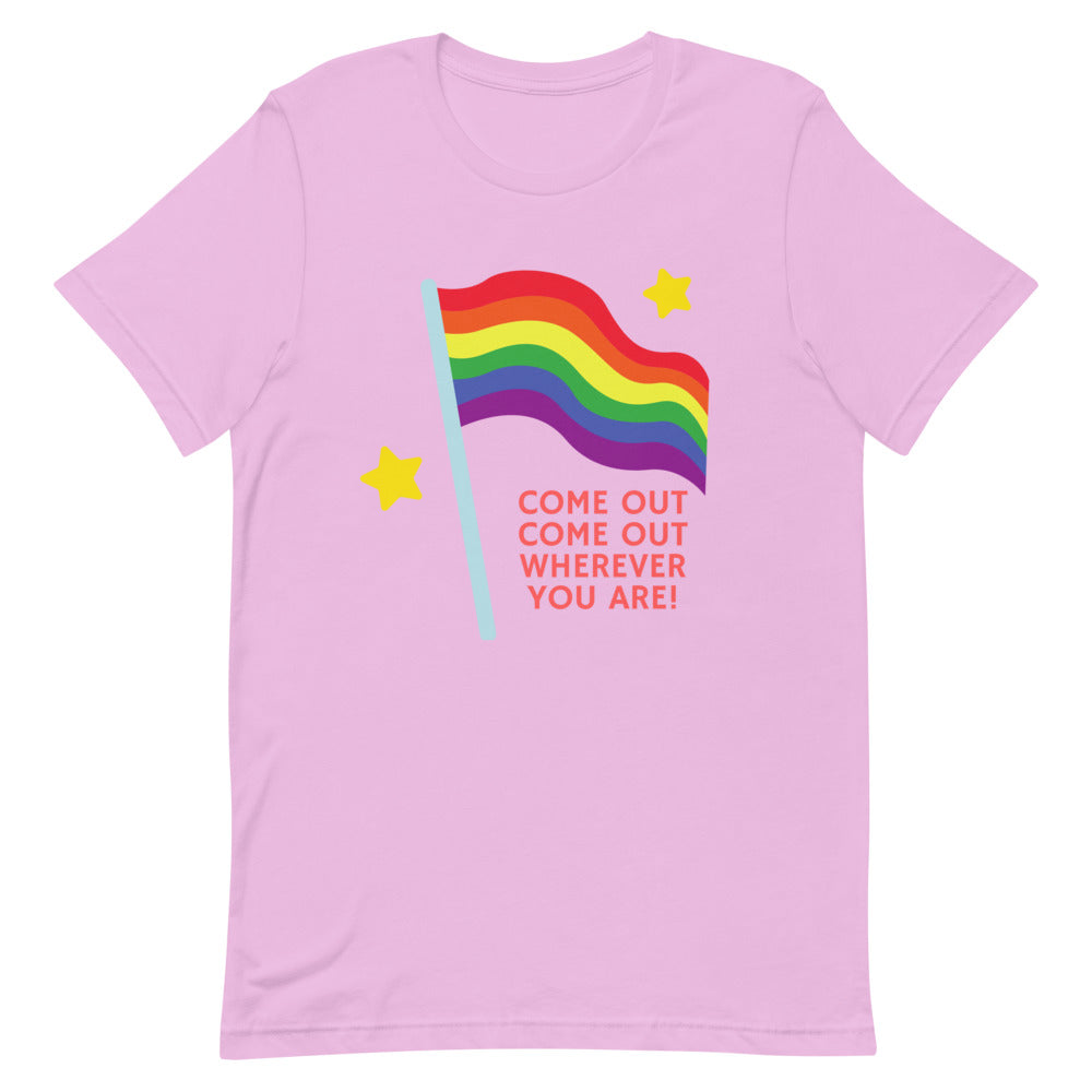 Lilac Come Out Come Out Wherever You Are! T-Shirt by Queer In The World Originals sold by Queer In The World: The Shop - LGBT Merch Fashion