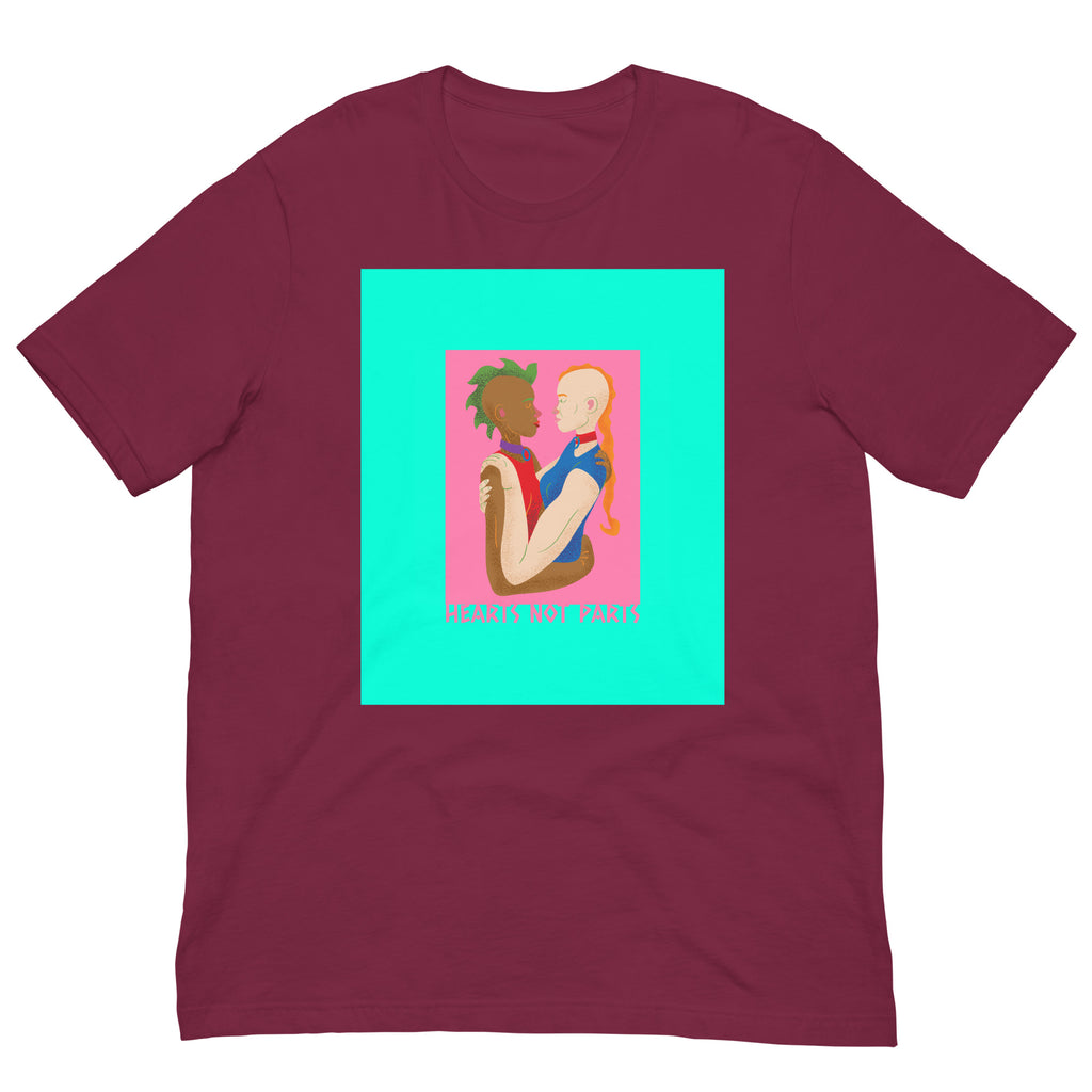 Maroon Hearts Not Parts Unisex T-Shirt by Queer In The World Originals sold by Queer In The World: The Shop - LGBT Merch Fashion