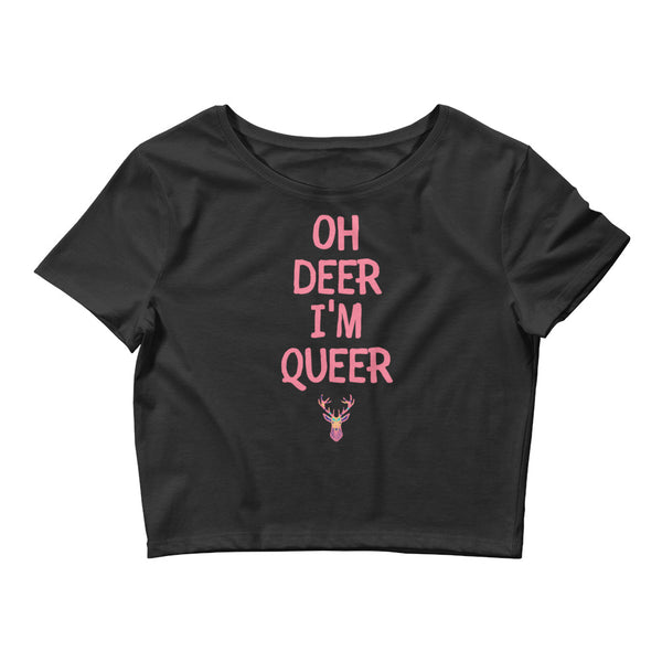 Black Oh Deer I'm Queer Crop Top by Queer In The World Originals sold by Queer In The World: The Shop - LGBT Merch Fashion