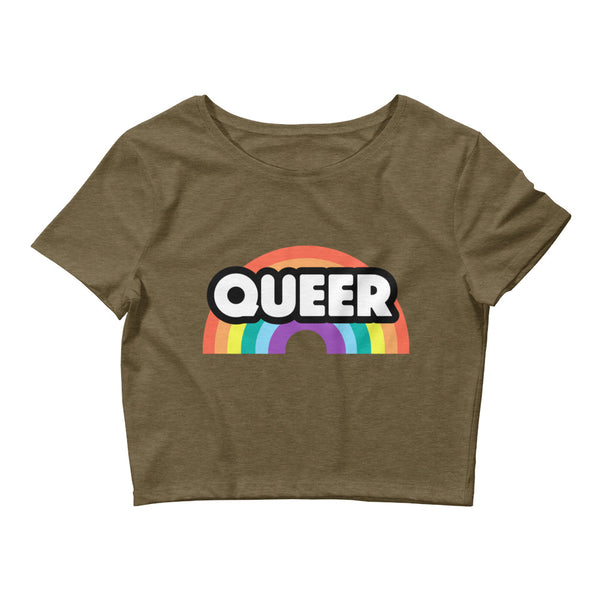 Heather Olive Queer Crop Top by Queer In The World Originals sold by Queer In The World: The Shop - LGBT Merch Fashion