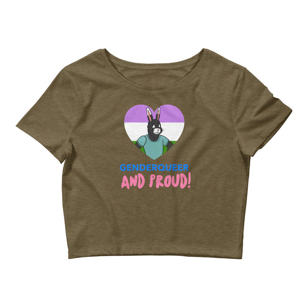 Heather Olive Genderqueer And Proud Crop Top by Queer In The World Originals sold by Queer In The World: The Shop - LGBT Merch Fashion