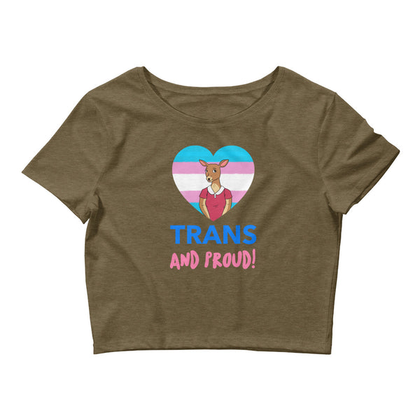 Heather Olive Trans And Proud Crop Top by Queer In The World Originals sold by Queer In The World: The Shop - LGBT Merch Fashion