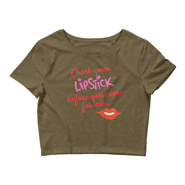 Heather Olive Check Your Lipstick Crop Top by Queer In The World Originals sold by Queer In The World: The Shop - LGBT Merch Fashion