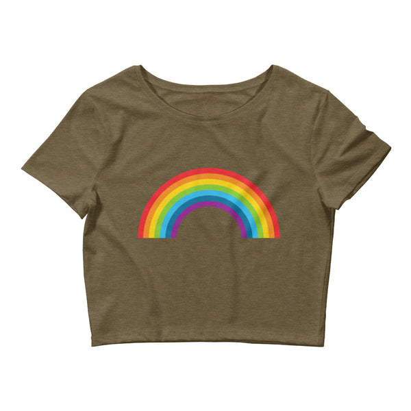 Heather Olive Rainbow Crop Top by Queer In The World Originals sold by Queer In The World: The Shop - LGBT Merch Fashion