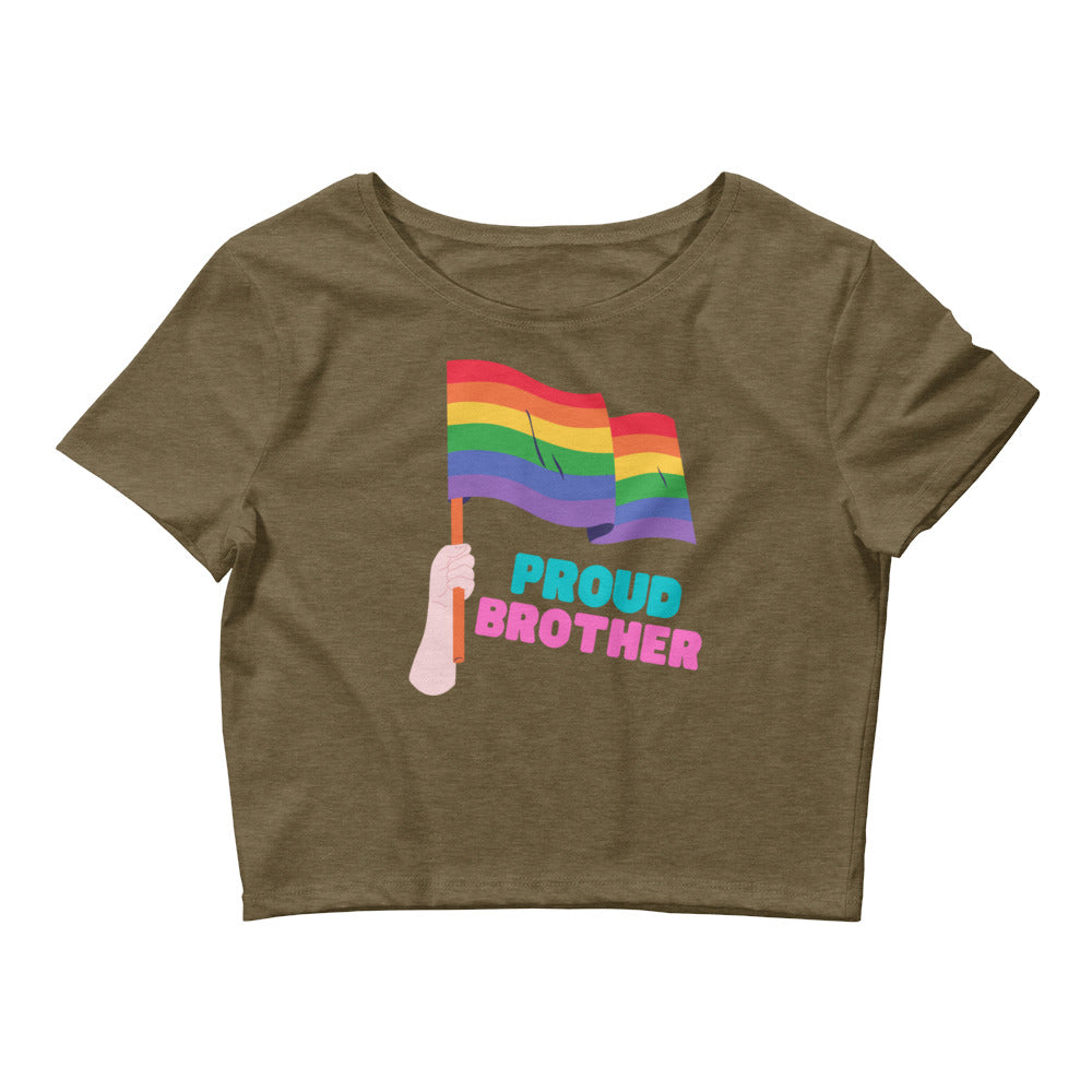 Heather Olive Proud Brother Crop Top by Queer In The World Originals sold by Queer In The World: The Shop - LGBT Merch Fashion