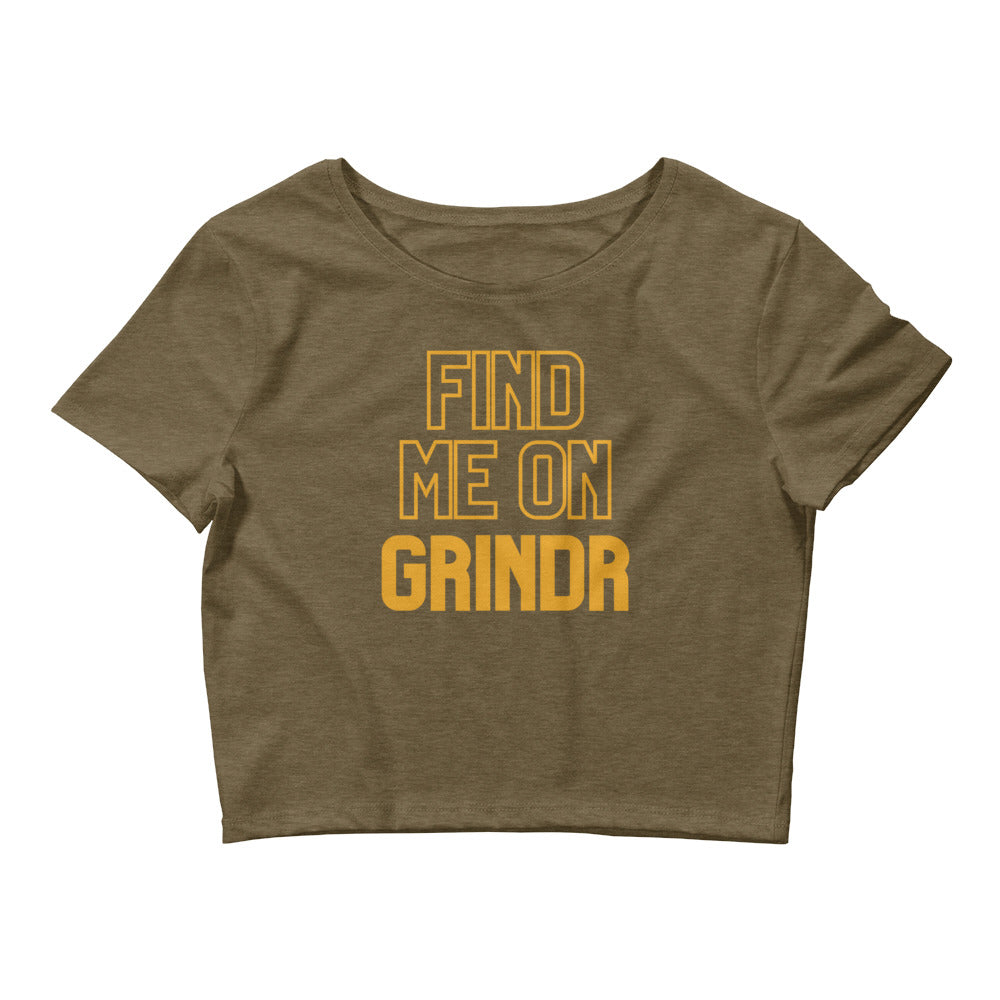 Heather Olive Find Me On Grindr Crop Top by Queer In The World Originals sold by Queer In The World: The Shop - LGBT Merch Fashion