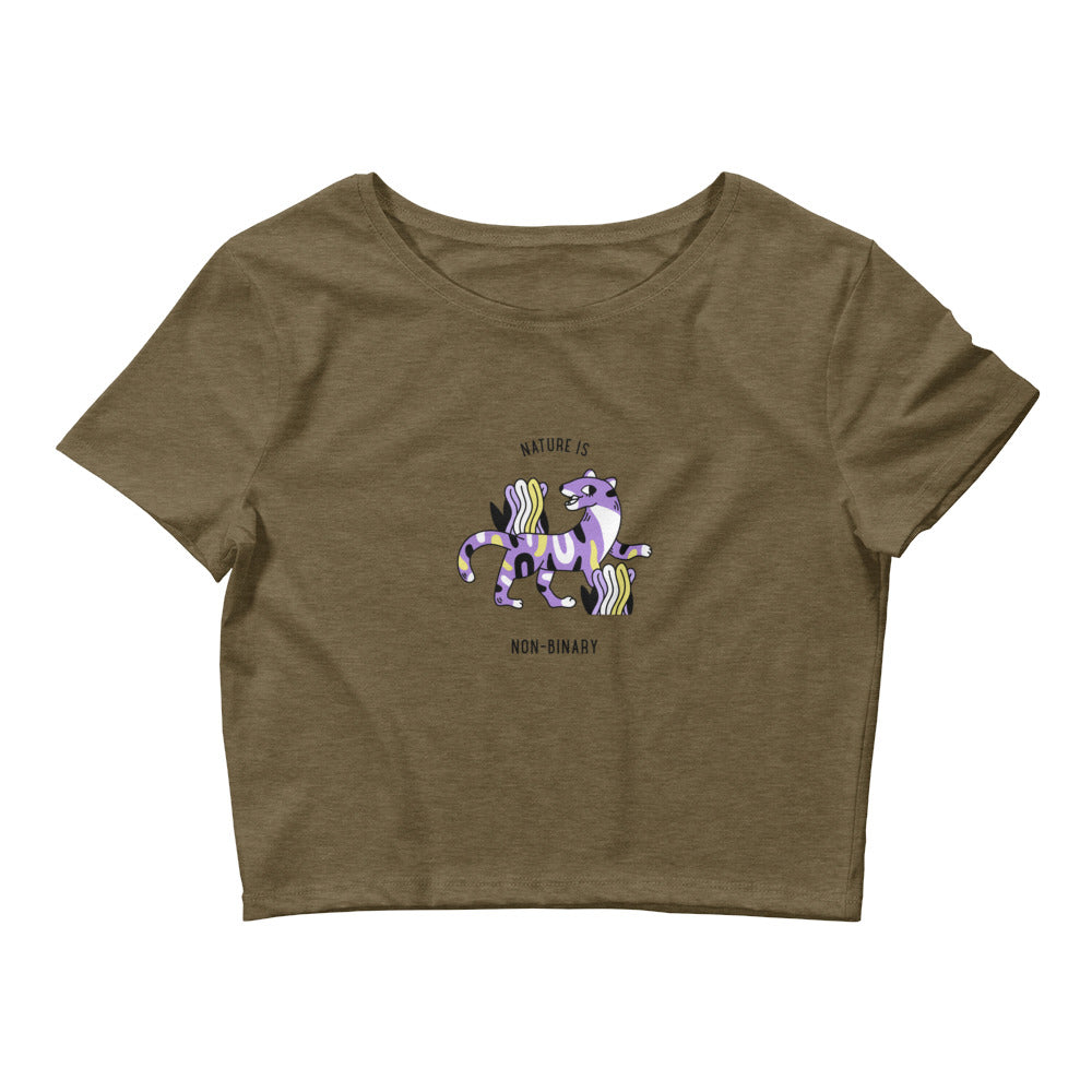 Heather Olive Nature Is Non-Binary Crop Top by Queer In The World Originals sold by Queer In The World: The Shop - LGBT Merch Fashion