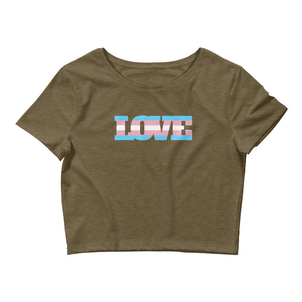 Heather Olive Transgender Love Crop Top by Queer In The World Originals sold by Queer In The World: The Shop - LGBT Merch Fashion