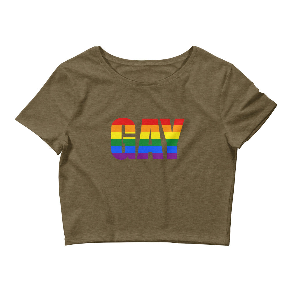 Heather Olive Gay Crop Top by Printful sold by Queer In The World: The Shop - LGBT Merch Fashion