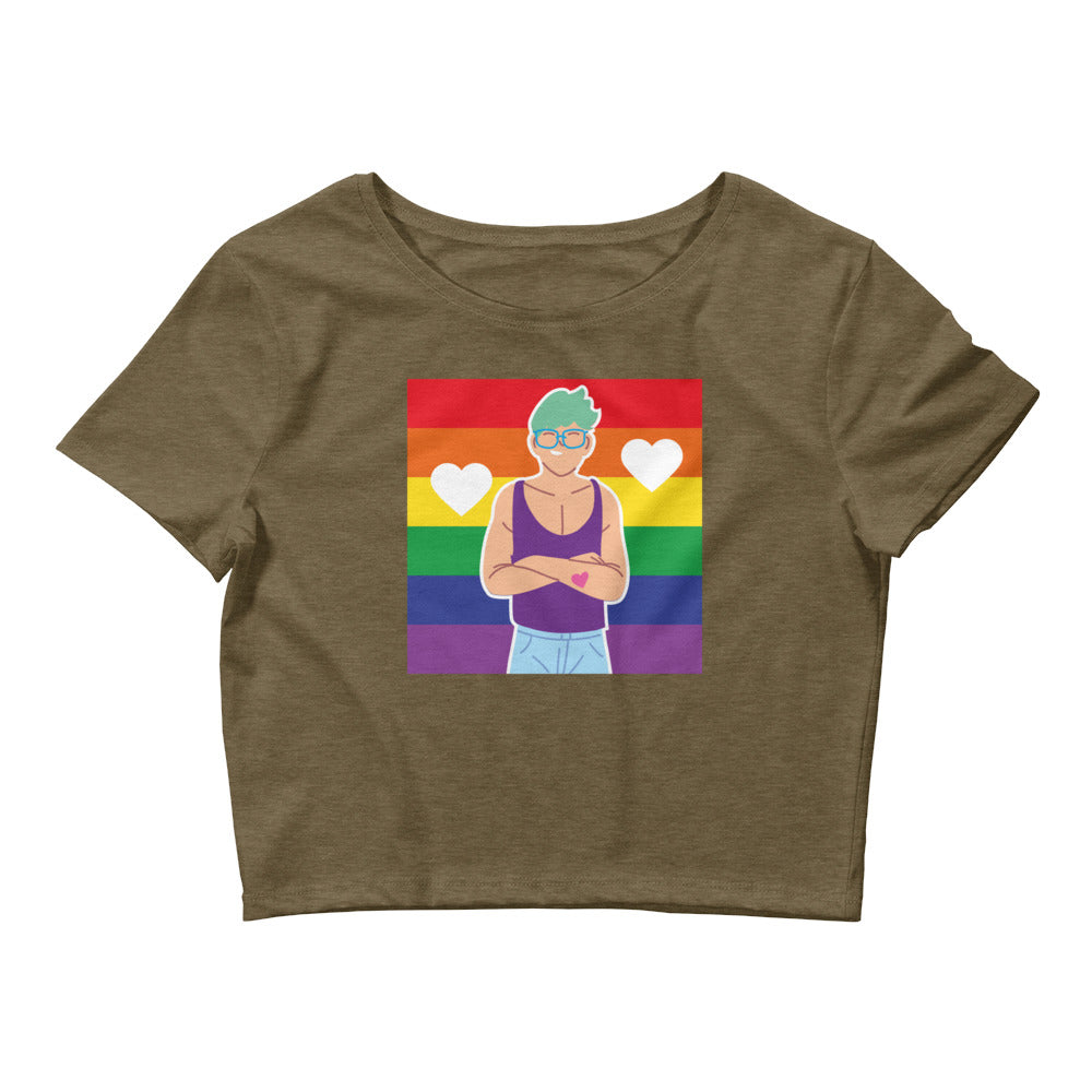 Heather Olive Queer Love Crop Top by Queer In The World Originals sold by Queer In The World: The Shop - LGBT Merch Fashion