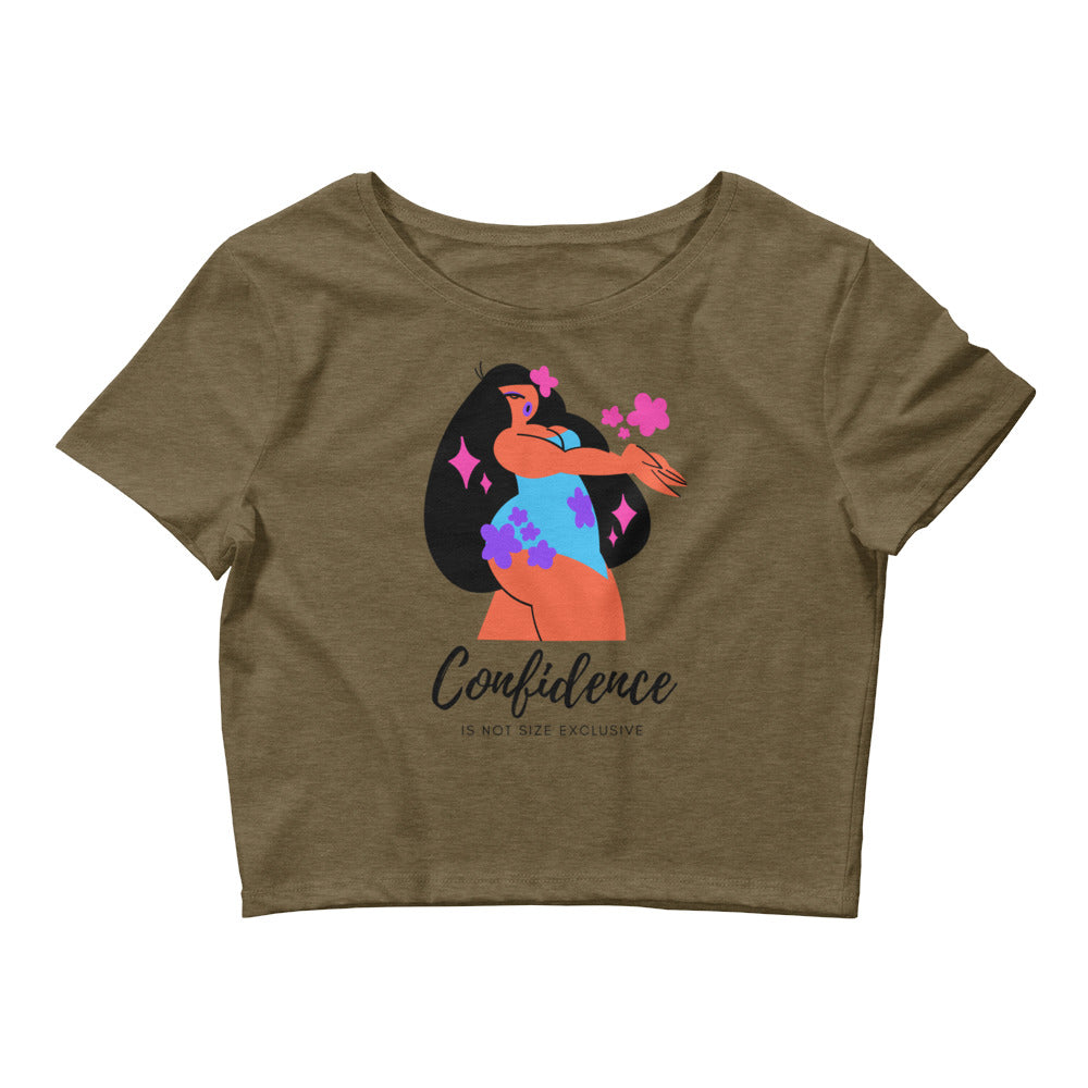 Heather Olive Body Confidence Crop Top by Printful sold by Queer In The World: The Shop - LGBT Merch Fashion