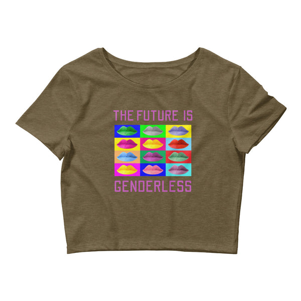 Heather Olive The Future Is Genderless Crop Top by Queer In The World Originals sold by Queer In The World: The Shop - LGBT Merch Fashion