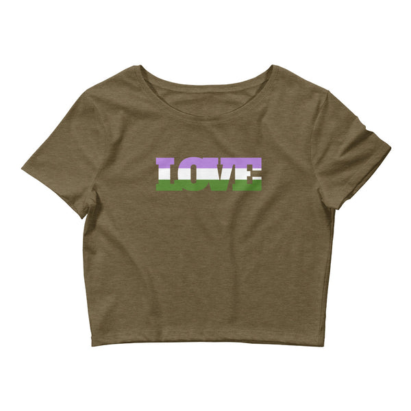 Heather Olive Genderqueer Love Crop Top by Queer In The World Originals sold by Queer In The World: The Shop - LGBT Merch Fashion