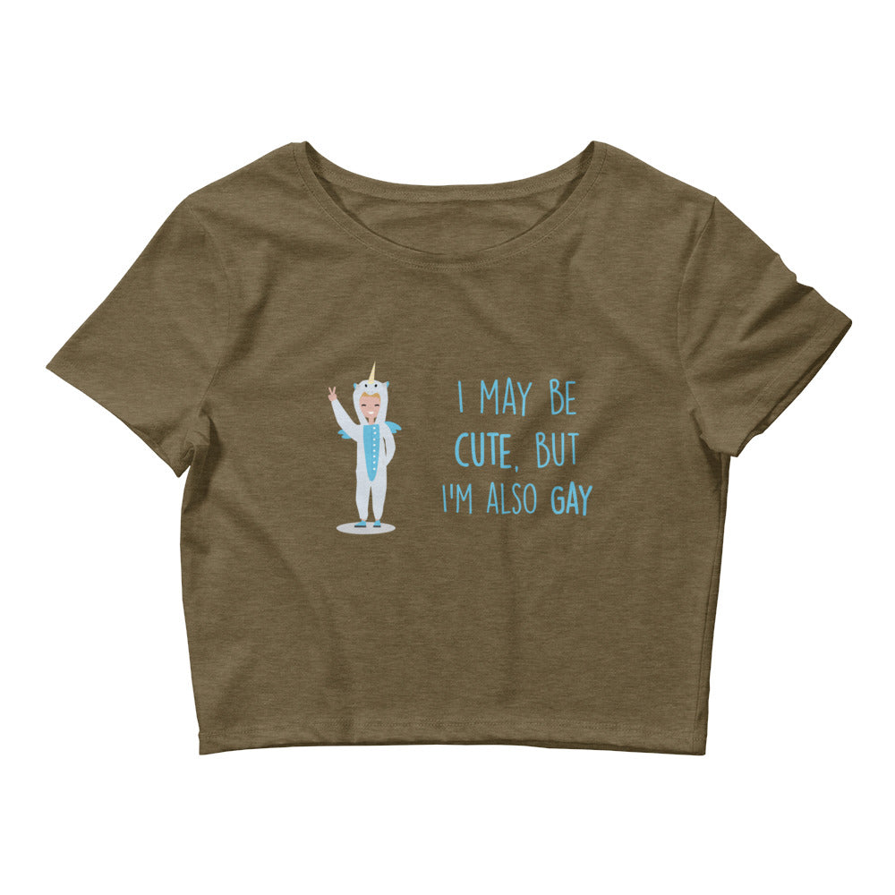 Heather Olive Cute But Gay Crop Top by Queer In The World Originals sold by Queer In The World: The Shop - LGBT Merch Fashion