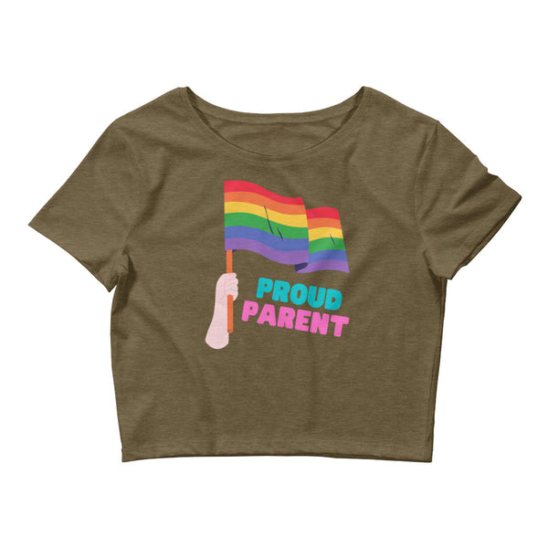 Heather Olive Proud Parent Crop Top by Queer In The World Originals sold by Queer In The World: The Shop - LGBT Merch Fashion