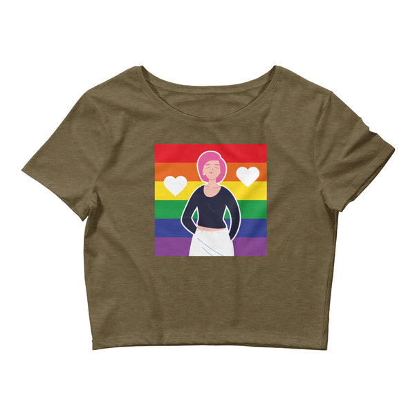 Heather Olive Queer Love Is Love Is Love Crop Top by Queer In The World Originals sold by Queer In The World: The Shop - LGBT Merch Fashion