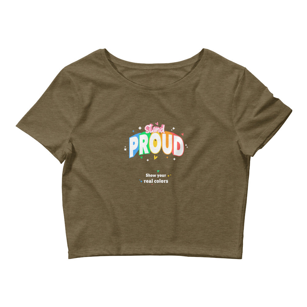 Heather Olive Stand Proud Crop Top by Queer In The World Originals sold by Queer In The World: The Shop - LGBT Merch Fashion