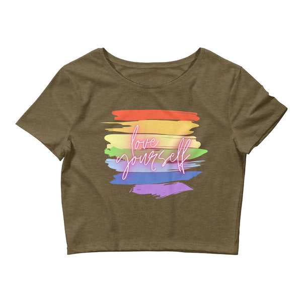 Heather Olive Love Yourself! Crop Top by Queer In The World Originals sold by Queer In The World: The Shop - LGBT Merch Fashion