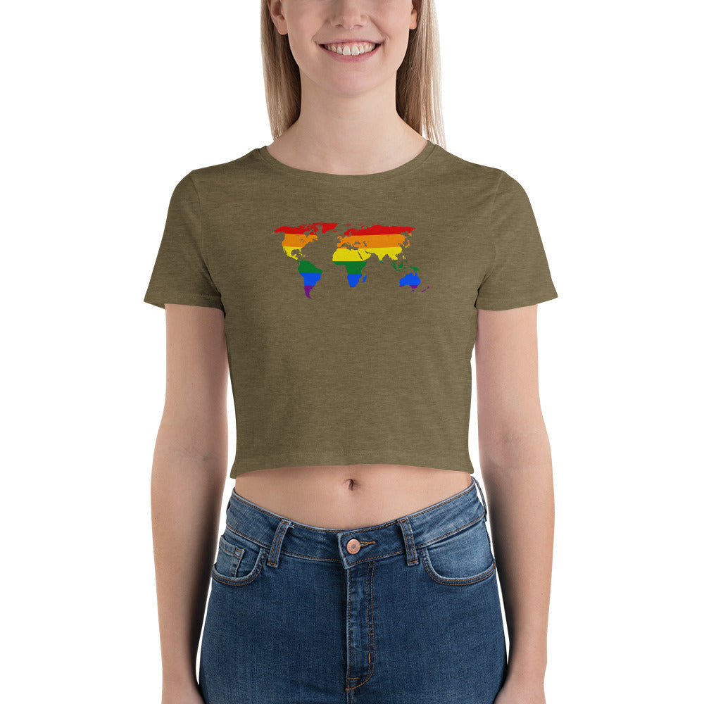 Heather Olive Gay Map Crop Top by Queer In The World Originals sold by Queer In The World: The Shop - LGBT Merch Fashion