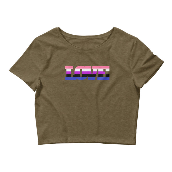 Heather Olive Genderfluid Love Crop Top by Queer In The World Originals sold by Queer In The World: The Shop - LGBT Merch Fashion