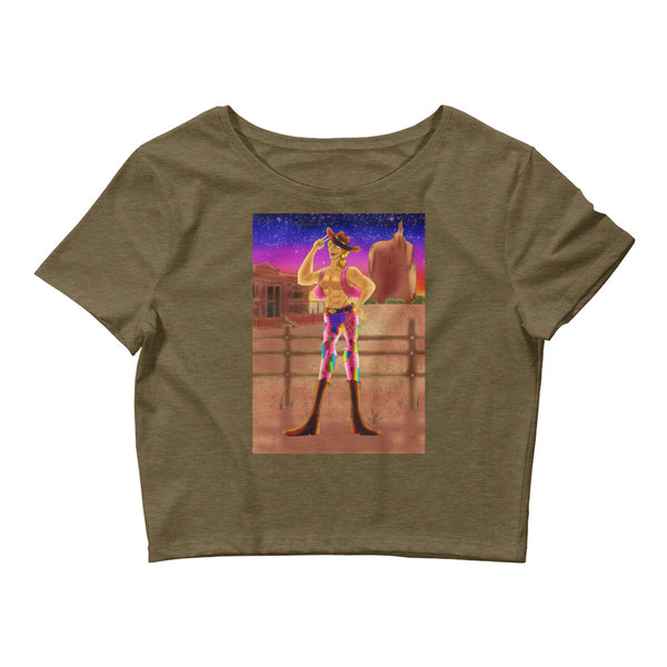 Heather Olive Gay Cowboy At Sunset Crop Top by Queer In The World Originals sold by Queer In The World: The Shop - LGBT Merch Fashion