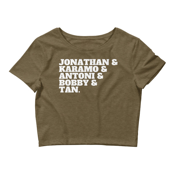 Heather Olive Jonathan & Karamo & Antoni & Bobby & Tan Crop Top by Queer In The World Originals sold by Queer In The World: The Shop - LGBT Merch Fashion