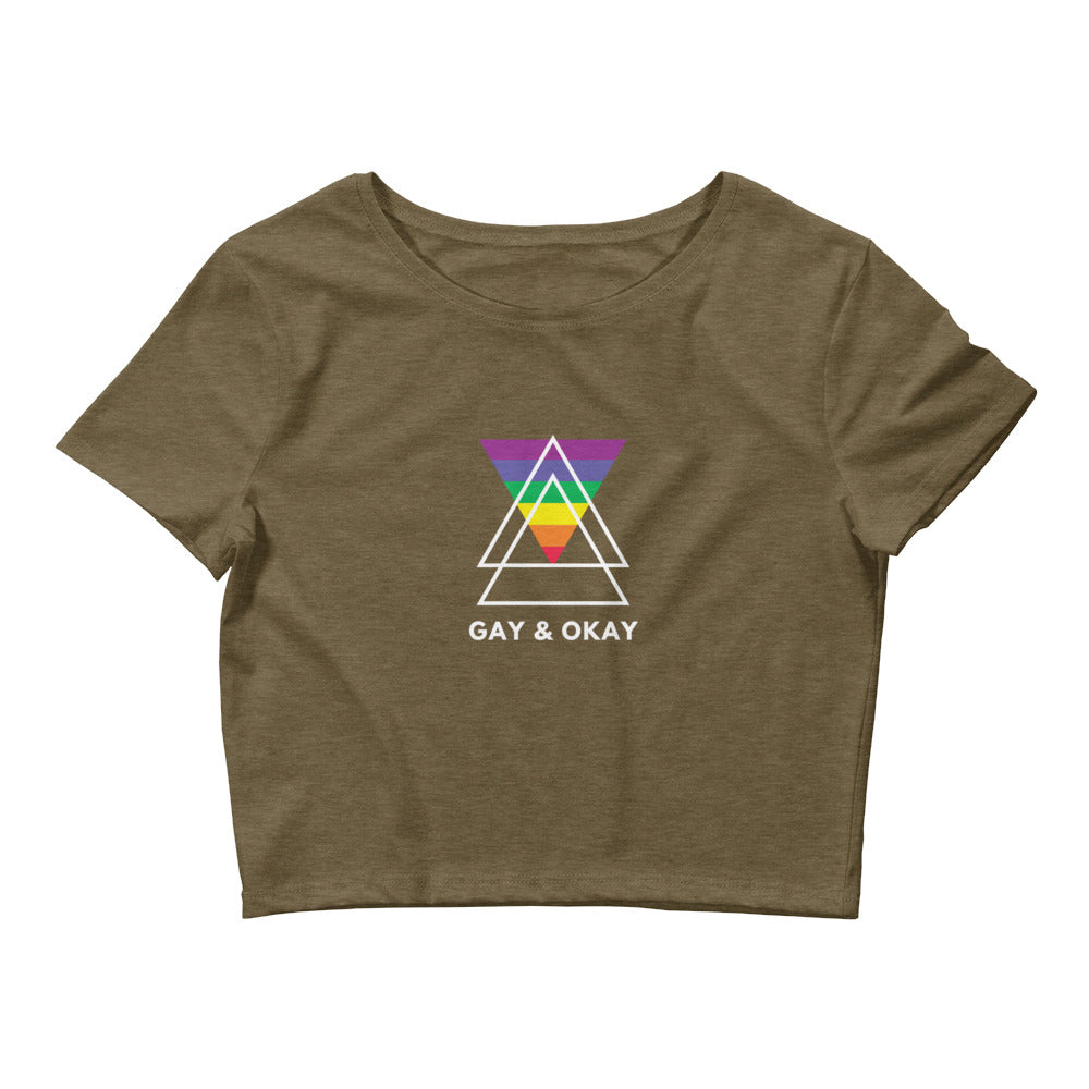 Heather Olive Gay & OK Crop Top by Printful sold by Queer In The World: The Shop - LGBT Merch Fashion