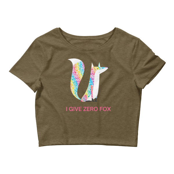 Heather Olive I Give Zero Fox Glitter Crop Top by Queer In The World Originals sold by Queer In The World: The Shop - LGBT Merch Fashion